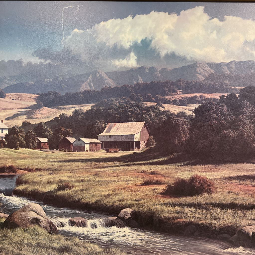 House Nestled in Valley Photo in Large Scalloped Frame