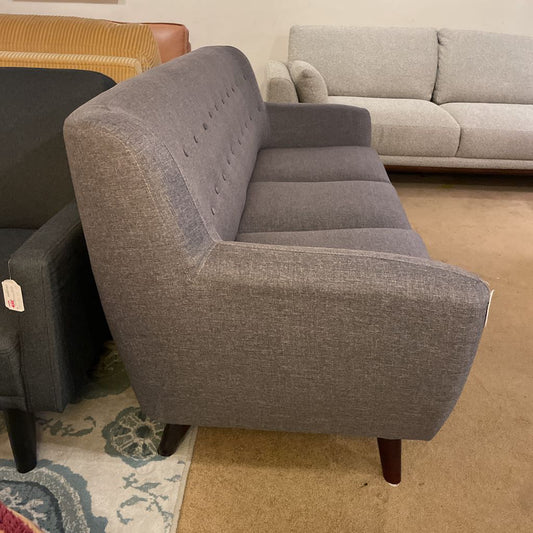 3 Seat Button Back Blue Gray Sofa