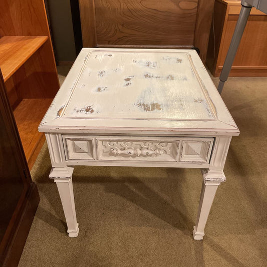Painted White One Drawer Carved Side Table C SIDE TABLES
