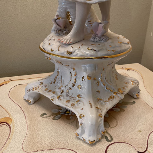 Italian Capodimonte Style Figure Holding Vase/Flowers Table Lamp LAMPS