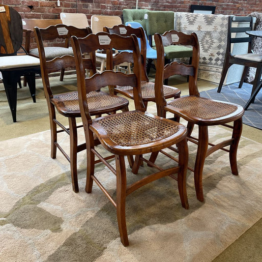 Rattan Seat Vintage Scalloped Ladder Back Dining Chairs SET of 4 C DINING CHAIRS