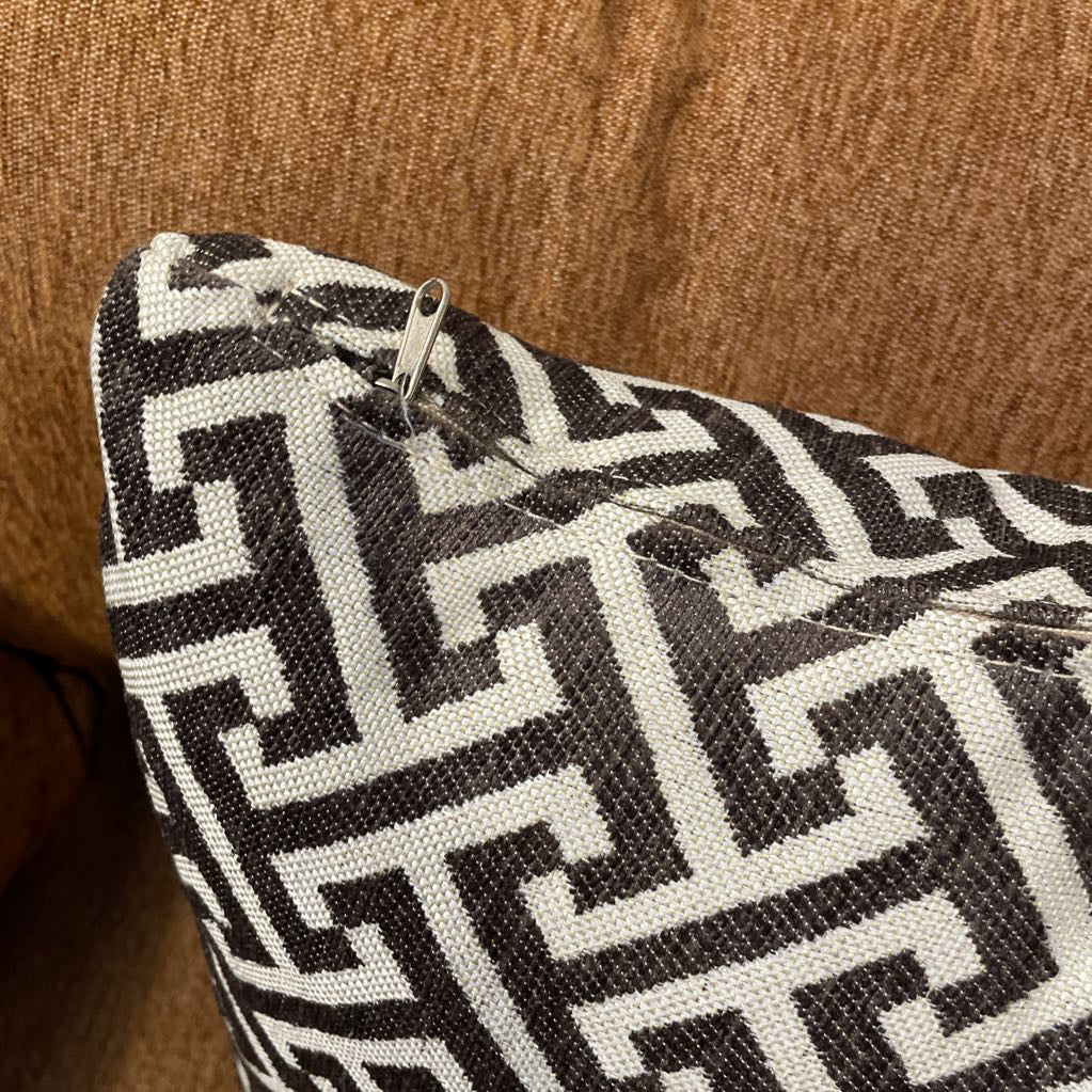Urban Chic Down Filled Cream & Brown Geometric Square Accent Pillow U PILLOWS