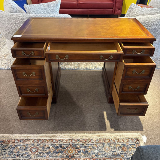 Vintage Mahogany Pedestal Desk w/ Leather Top