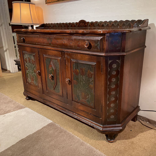 Antique Scalloped Top Painted Florals Buffet C SIDEBOARDS