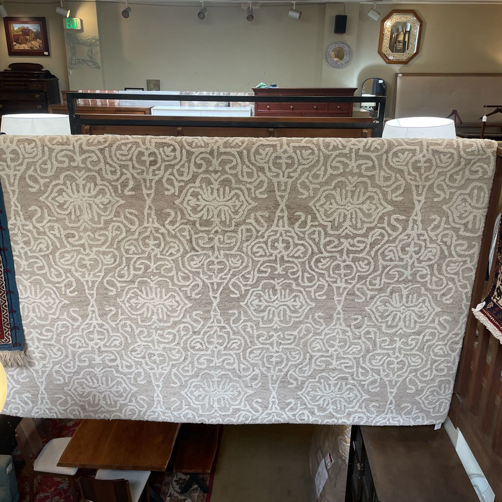 10x12 Cream + White Squiggly Line Patterned Wool Rug