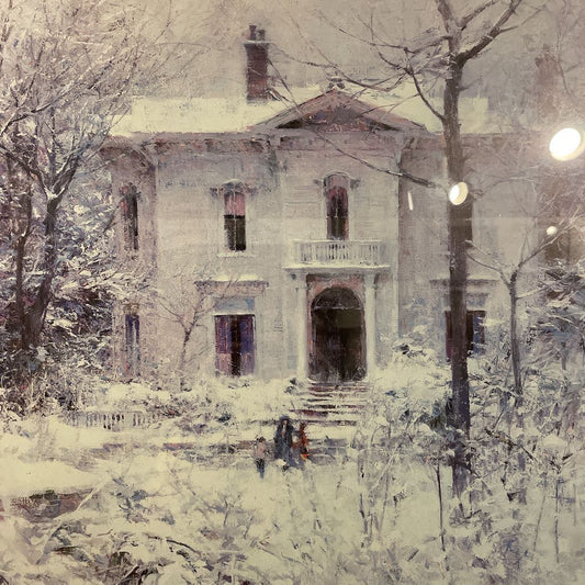 Victorian Country House in the Snow with Gold Frame