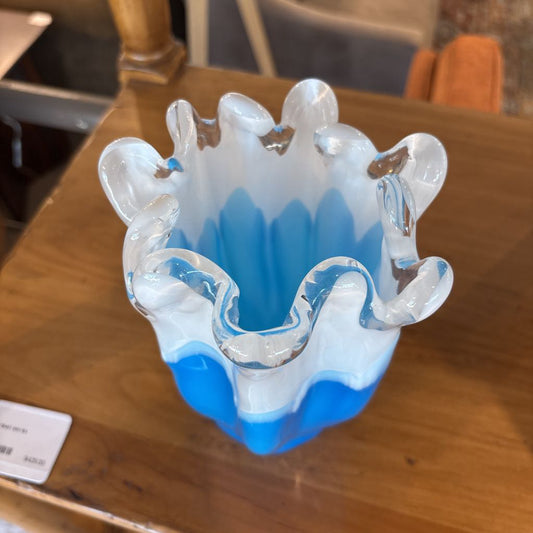 Artisan Made Blue & White Glass Vase SMALLS