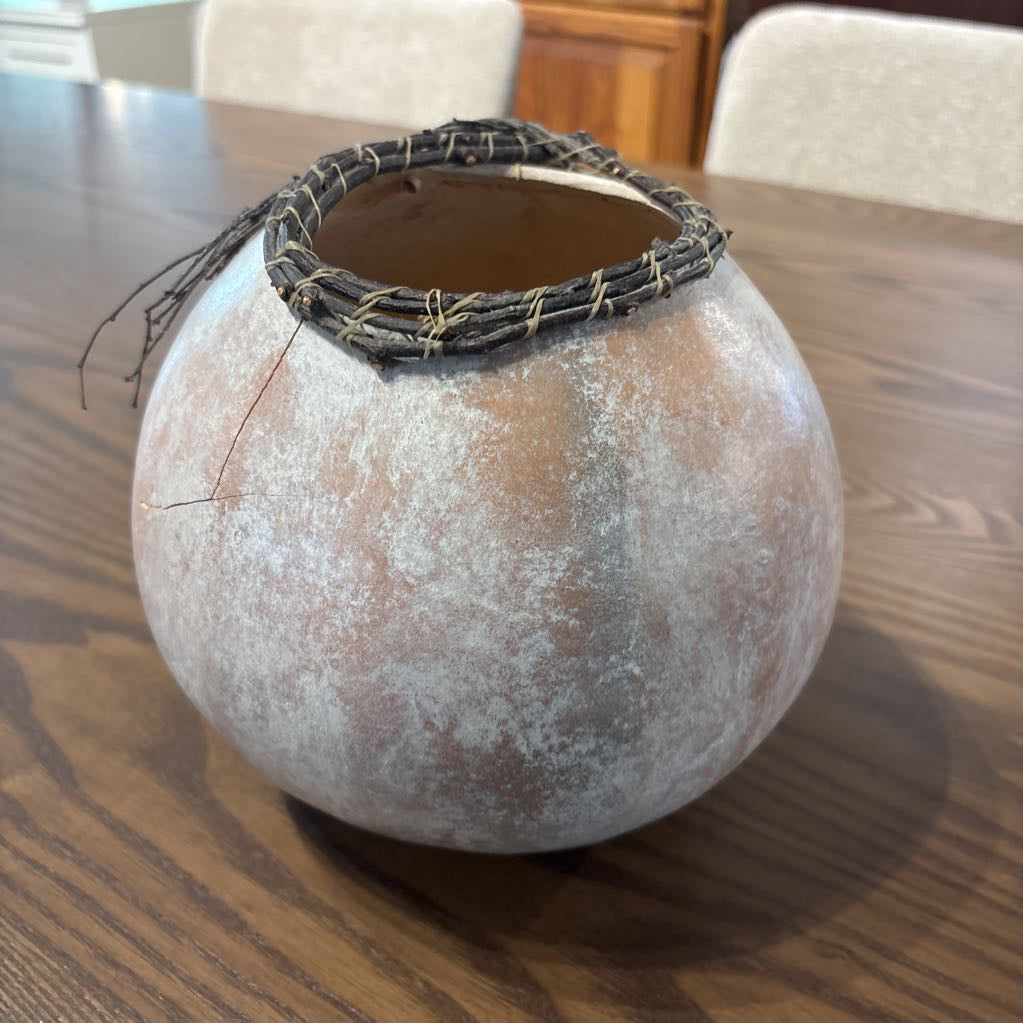 Handmade Basket Gourd w/ Vintage African Beads