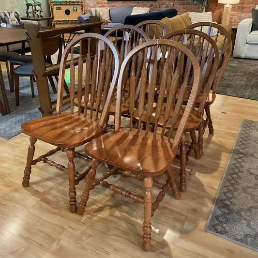 Oak Turned Wood Amish-Style Windsor Dining Chair SET OF 6 C DINING CHAIRS
