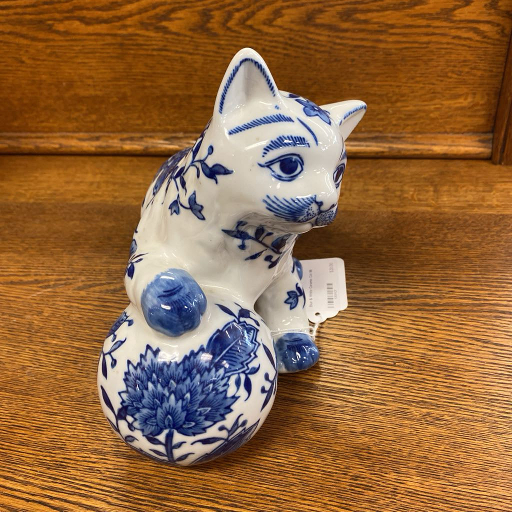 Blue & White Ceramic Cat