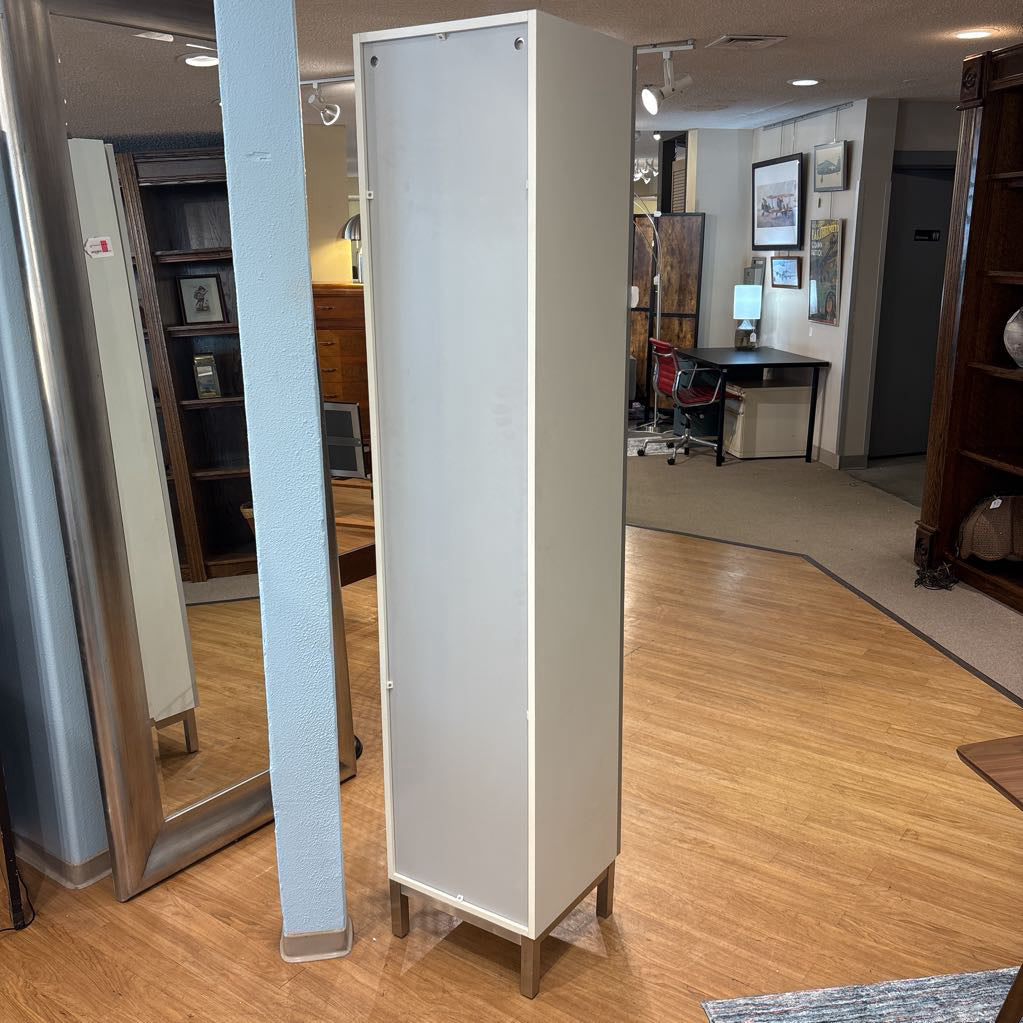 Tall Narrow White & Frosted Glass Door Cabinet