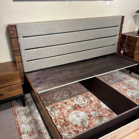 Modern Dark Wood Bed Frame w/Upholstered Headboard C BED FRAMES