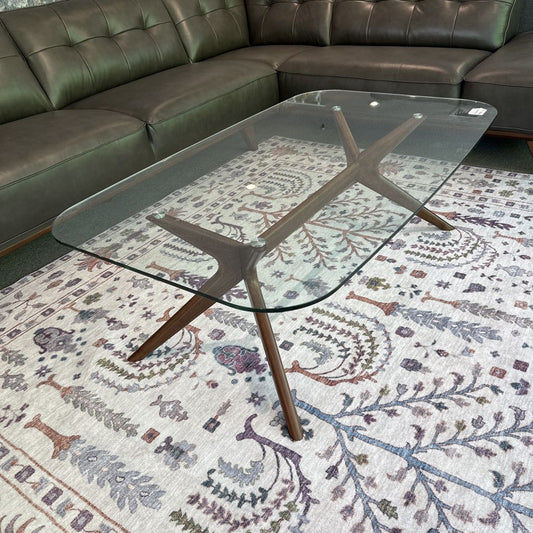 Dania Walnut Base Glass Top Rectangular Coffee Table C COFFEE TABLES