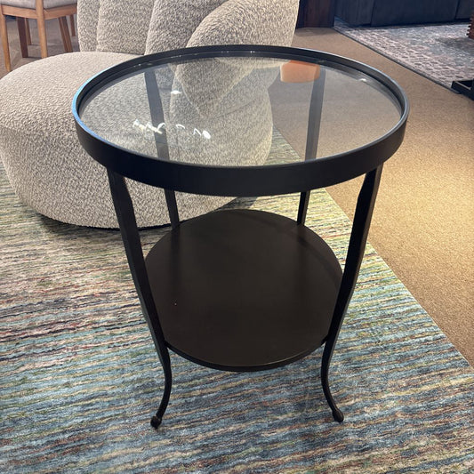 Industrial Two-Tier Glass Top Side Table