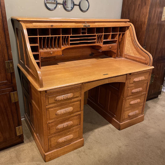 Large Oak Roll Top Desk C DESKS