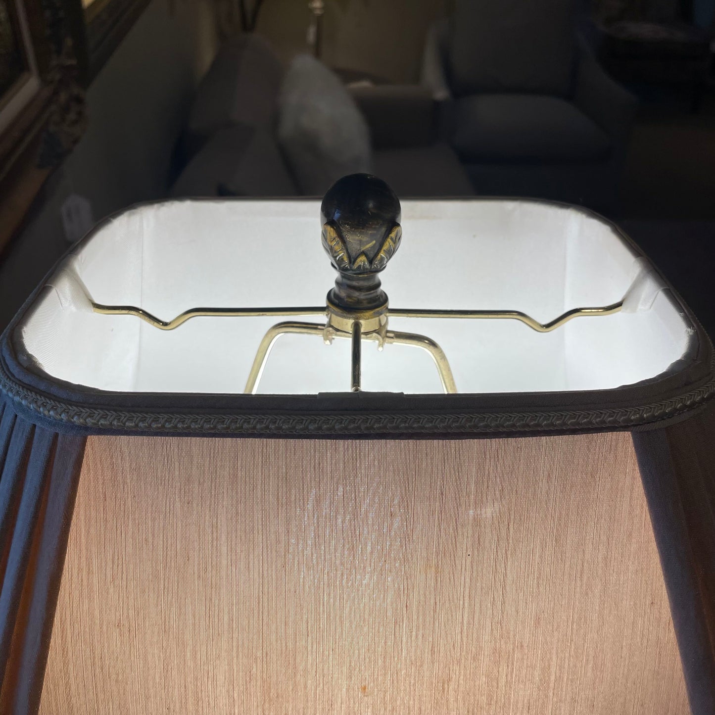Frosted Glass & Bronze Lamp w/ Beaded Shade
