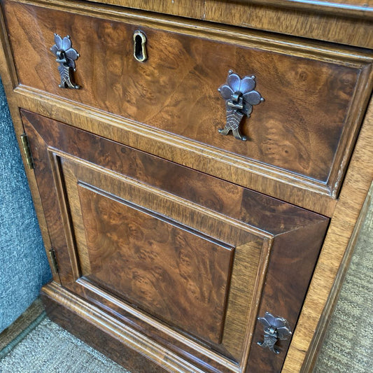 French Burl Leather Top Side Cabinet (AS IS) C SIDE TABLES