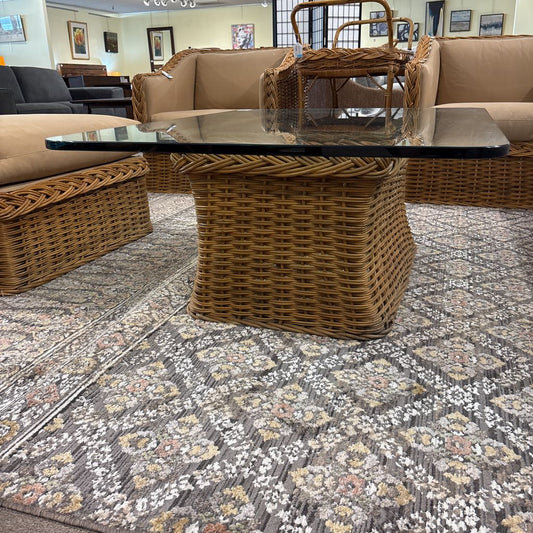 Coastal Rattan Blocky Glass Top Coffee Table