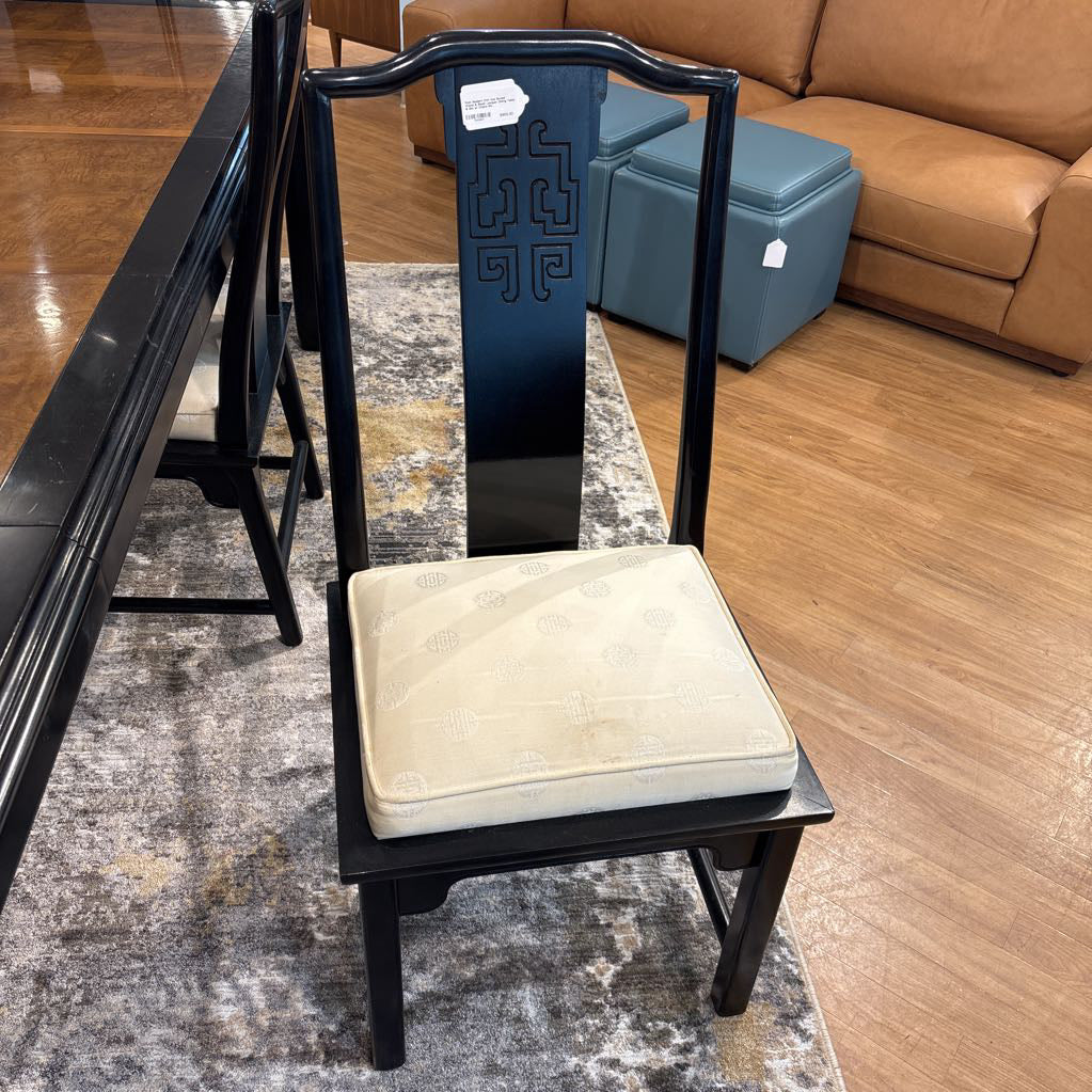 Post Modern Chin Hua Burled Wood & Black Lacquer Dining Table & Set of Chairs