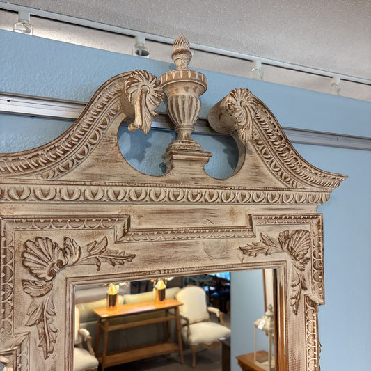 Italian Style White Washed Ornate Tall Mirror
