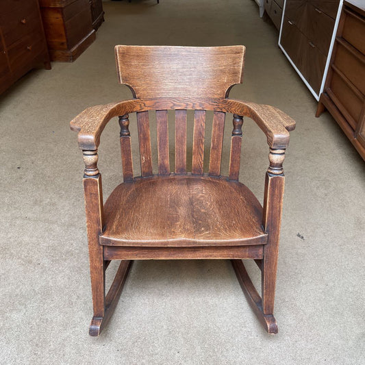 Oak Craftsman Style Rocking Chair with Turned Wood Accents