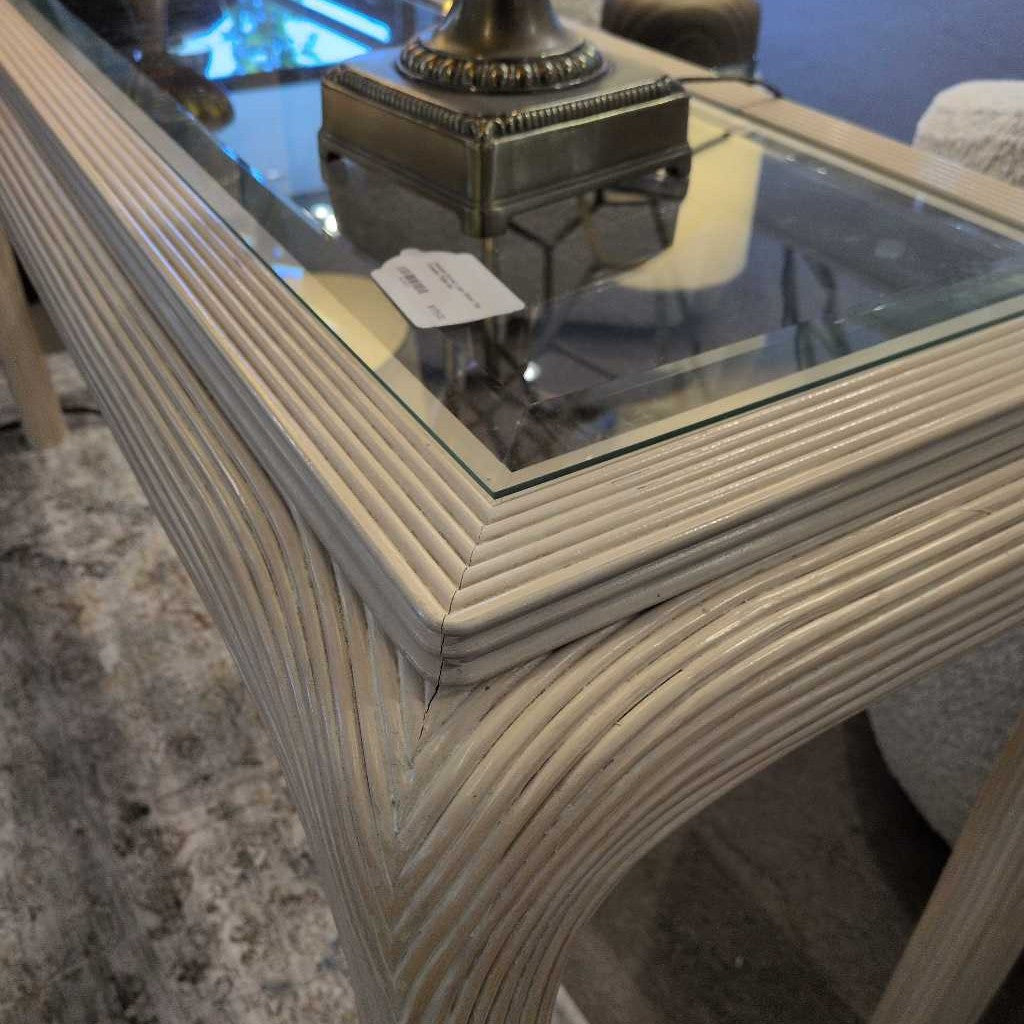 Coastal Curved Legs Glass Top Console Table