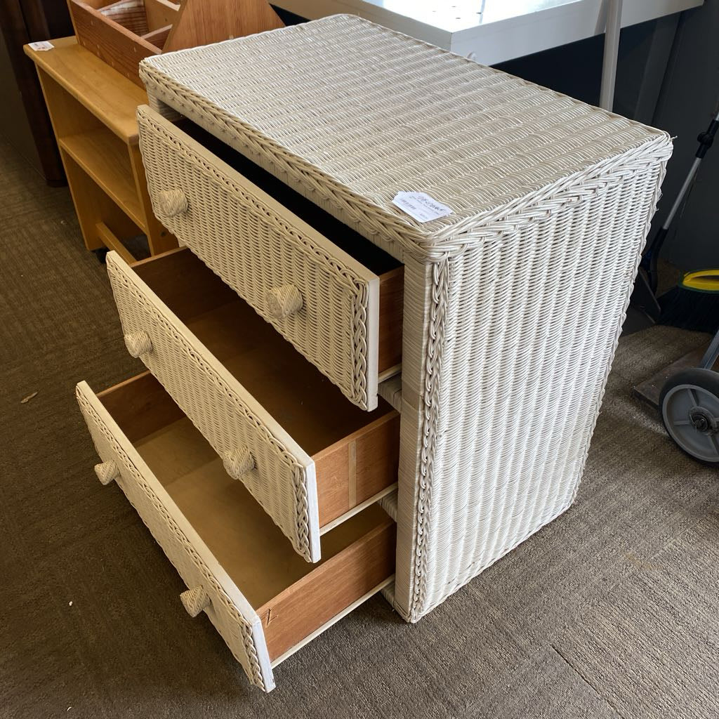 White Wicker Three Drawer Chest