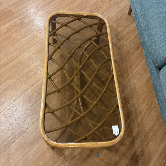 Rattan Coffee Table w/Glass Top