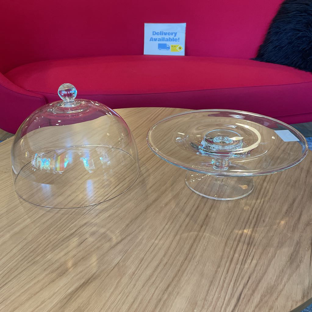 Glass Pedestal Cake Plate with Large Dome
