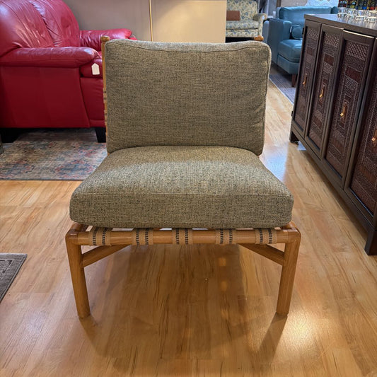 Norwalk Green Upholstry Blonde Wood Frame Accent Chair w/ Ottoman