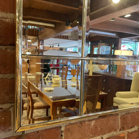 Large Heavy Beveled Sections Mirror in Brass Frame