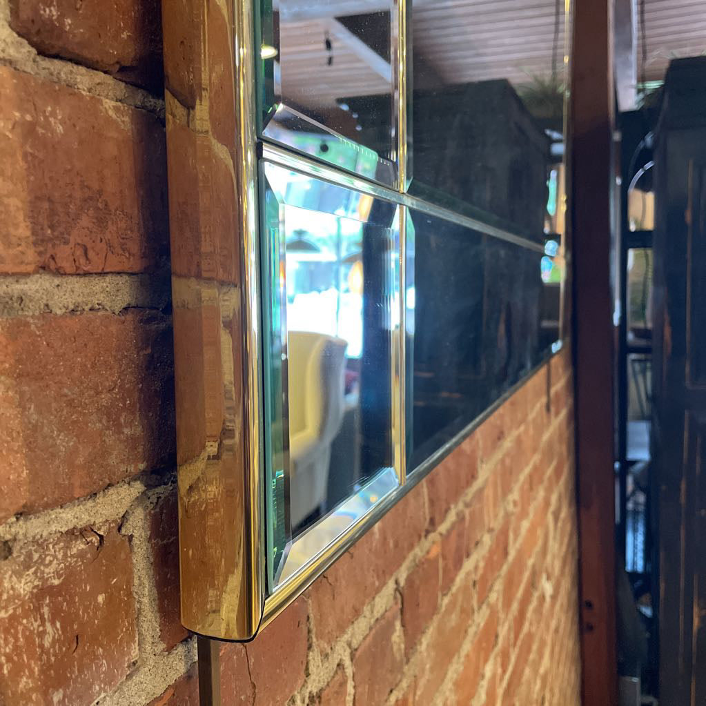 Large Heavy Beveled Sections Mirror in Brass Frame
