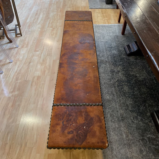 Suede Studded Wooden Leg Dining Bench