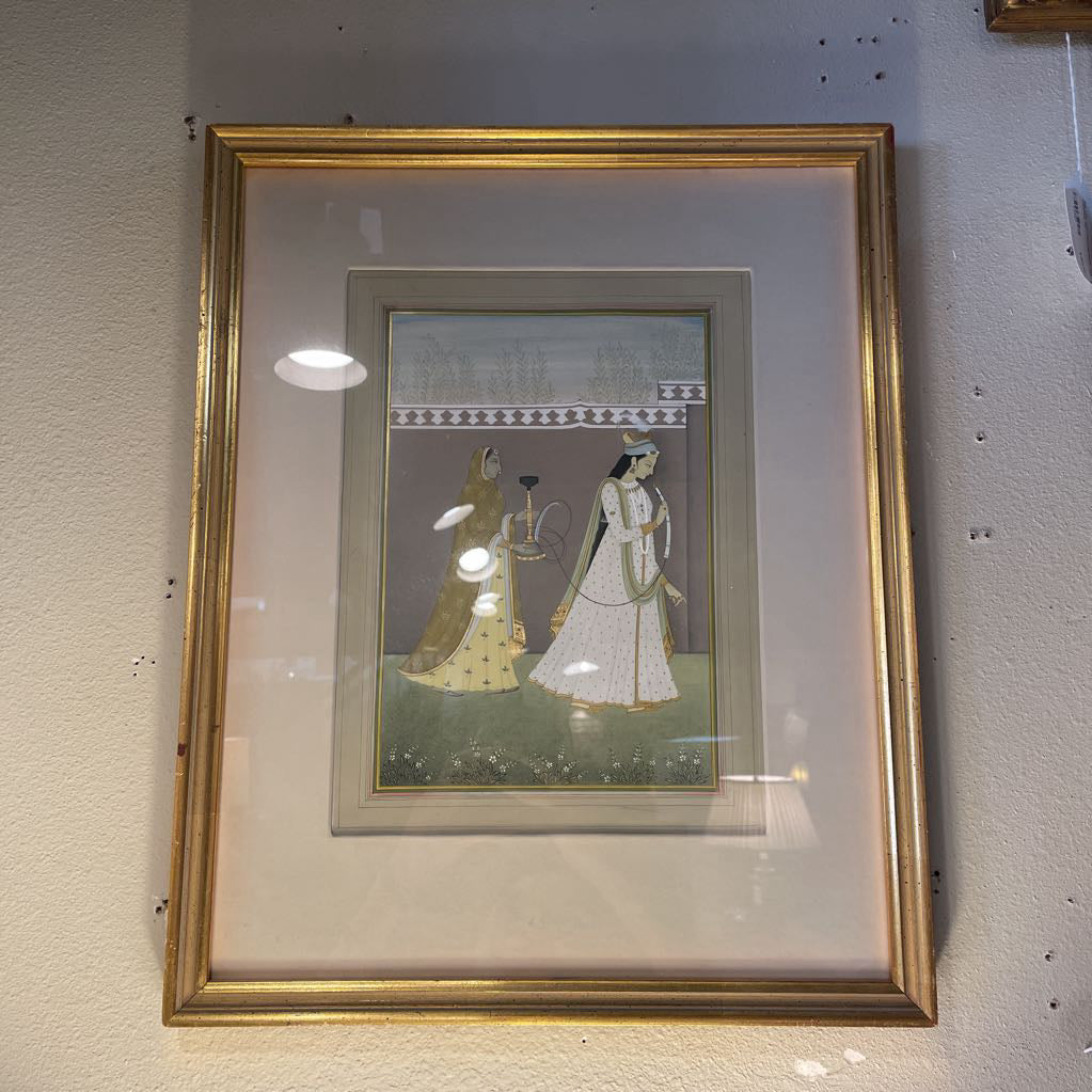 Indian Lady and Attendant with Hookah Art
