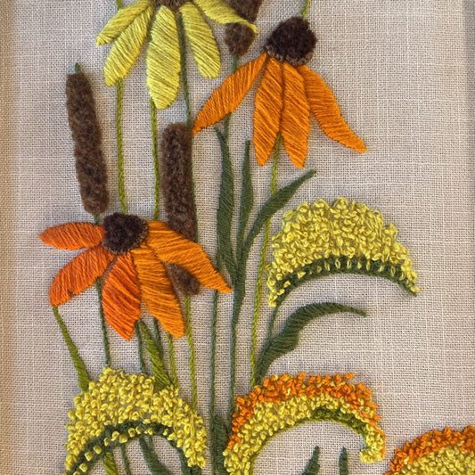 Embroidered Yellow and Orange Floral Art