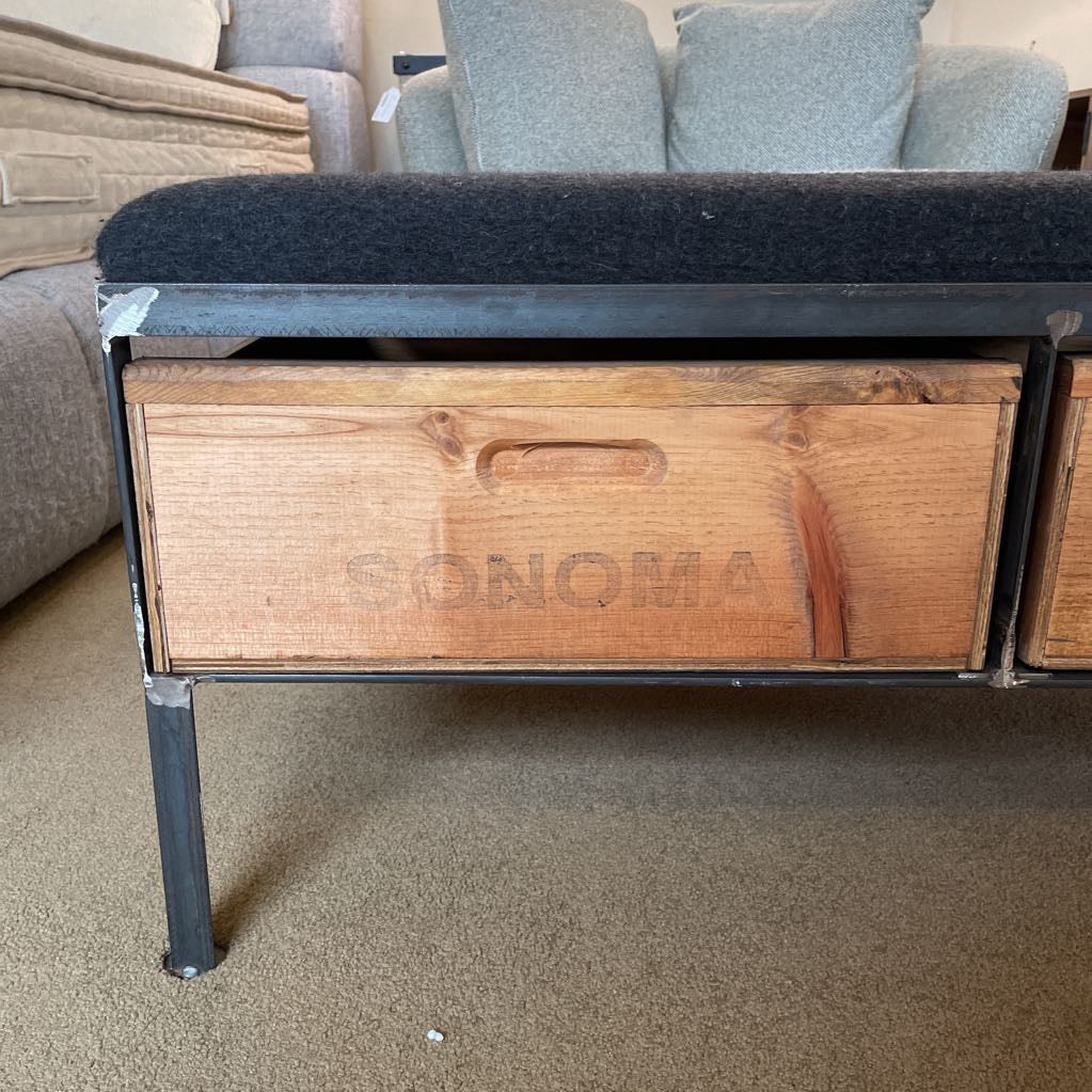 Danish Army Blanket Coffee Table w/ Wine Crate Drawers