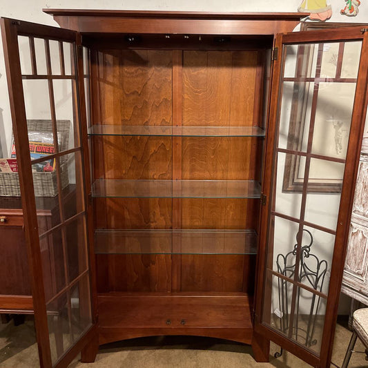 Ethan Allen Paned Glass Two Door Cabinet w/ Lighting C CABINETS