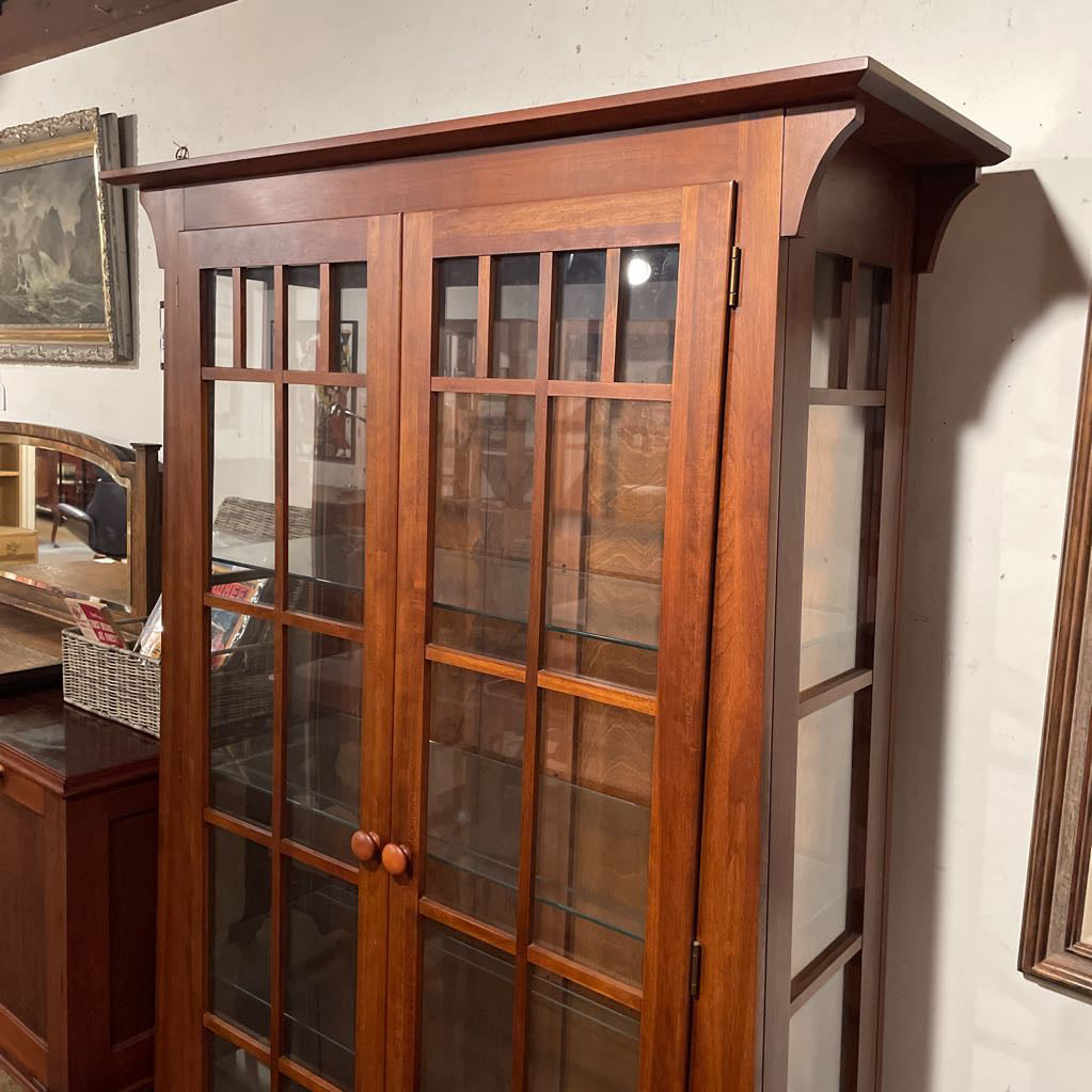 Ethan Allen Paned Glass Two Door Cabinet w/ Lighting