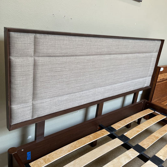 MC Style Grey Fabric Headboard Queen Bed Frame