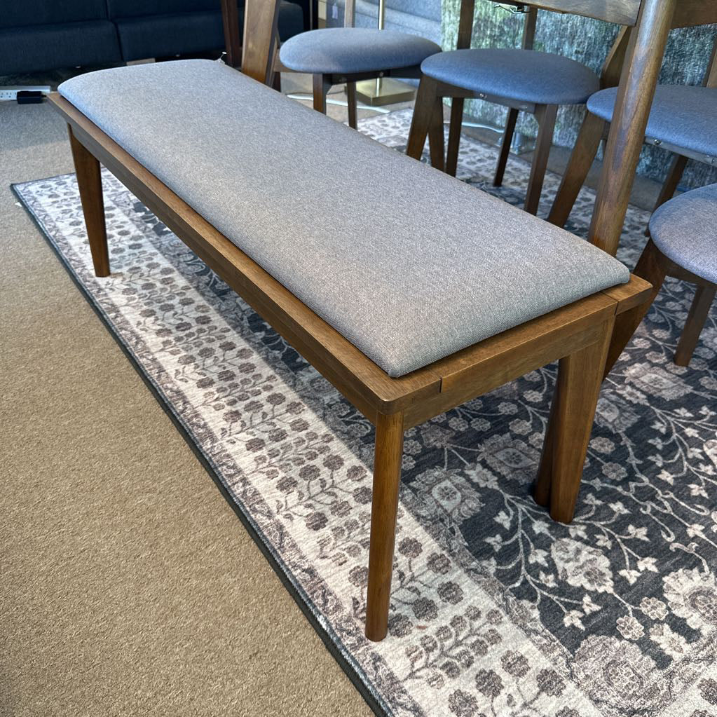 Grey Fabric Walnut Bench C DINING BENCHES
