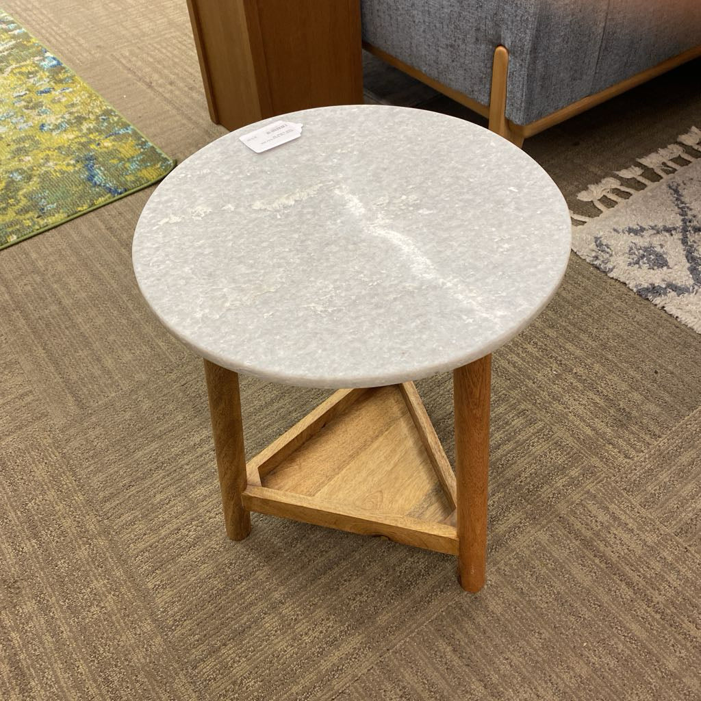 Marble Top Wood Base Side Table w/Shelf C SIDE TABLES
