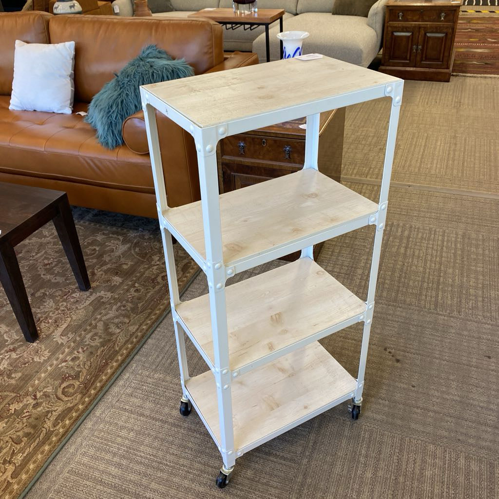 White Rustic 4Tier Shelf on Casters C BOOKSHELVES
