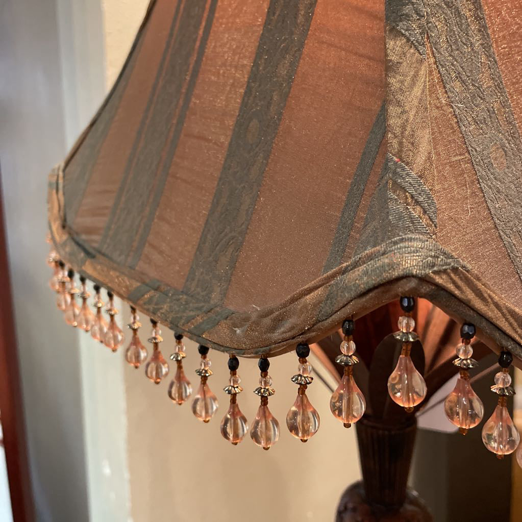 Palm Motif Tall Table Lamp with Square Beaded Shade