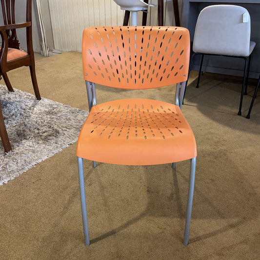 Orange Molded Plastic Chair with Grey Legs C DINING CHAIRS
