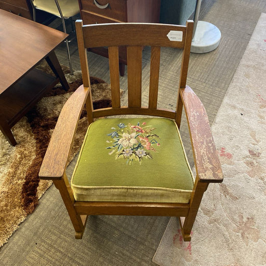 Vintage Oak Needlepoint Rocker U ACCENT CHAIRS