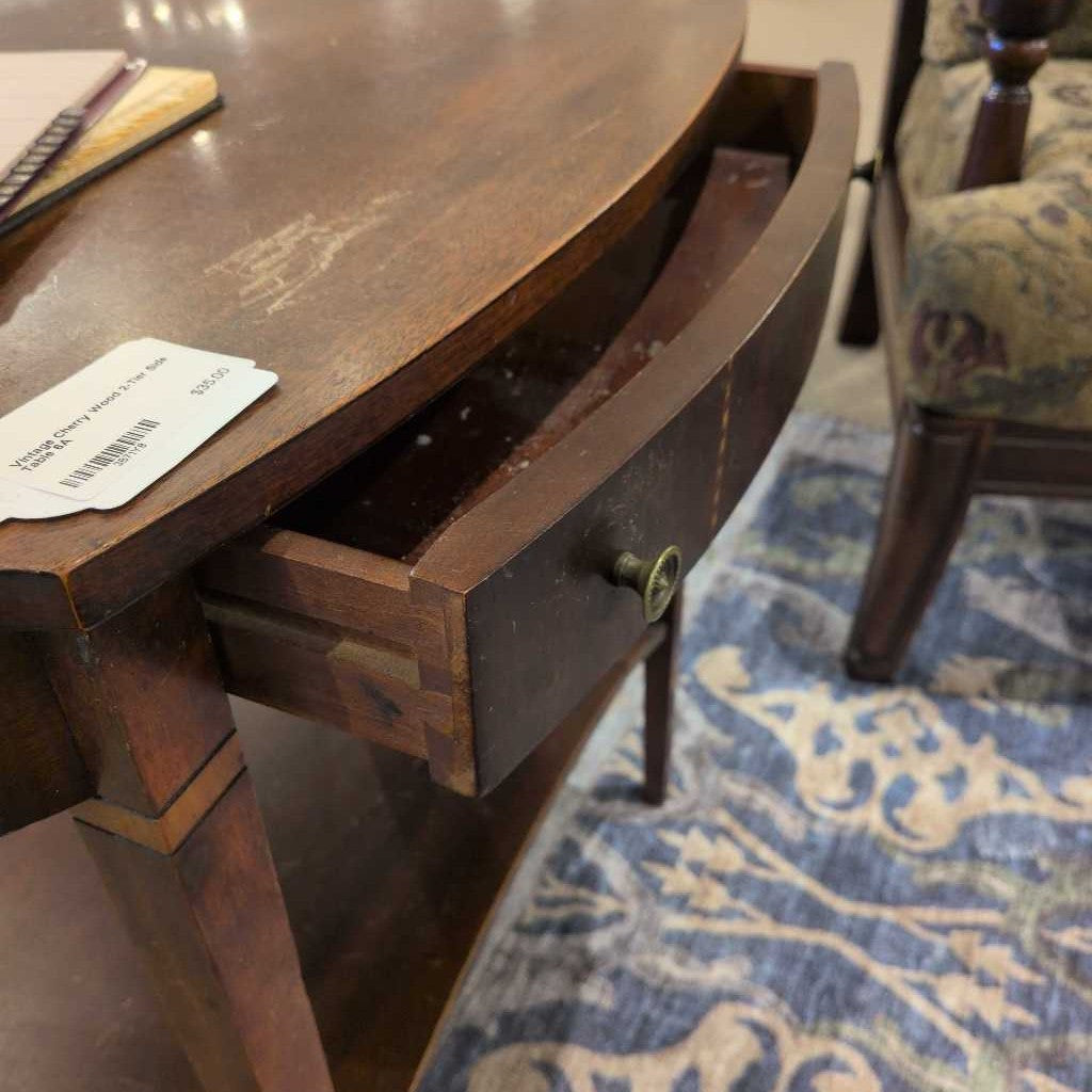 Vintage Cherry Wood 2-Tier Side Table