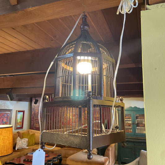 Wood Birdcage Lamp