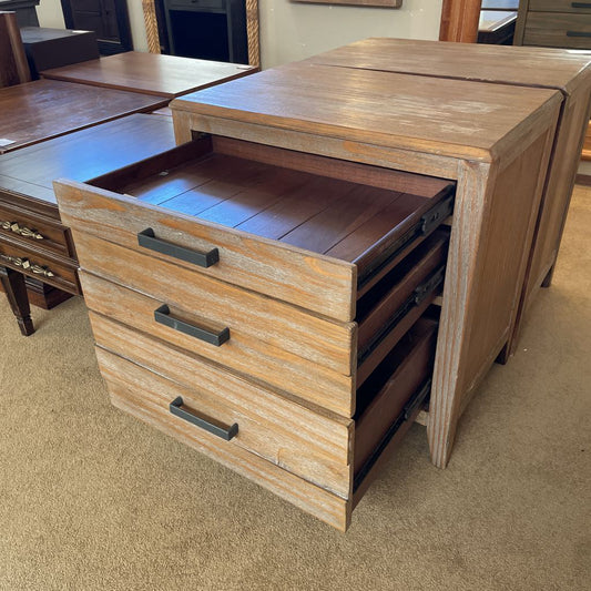 Grey Wood 3 Drawer Nightstand with Power C NIGHTSTANDS