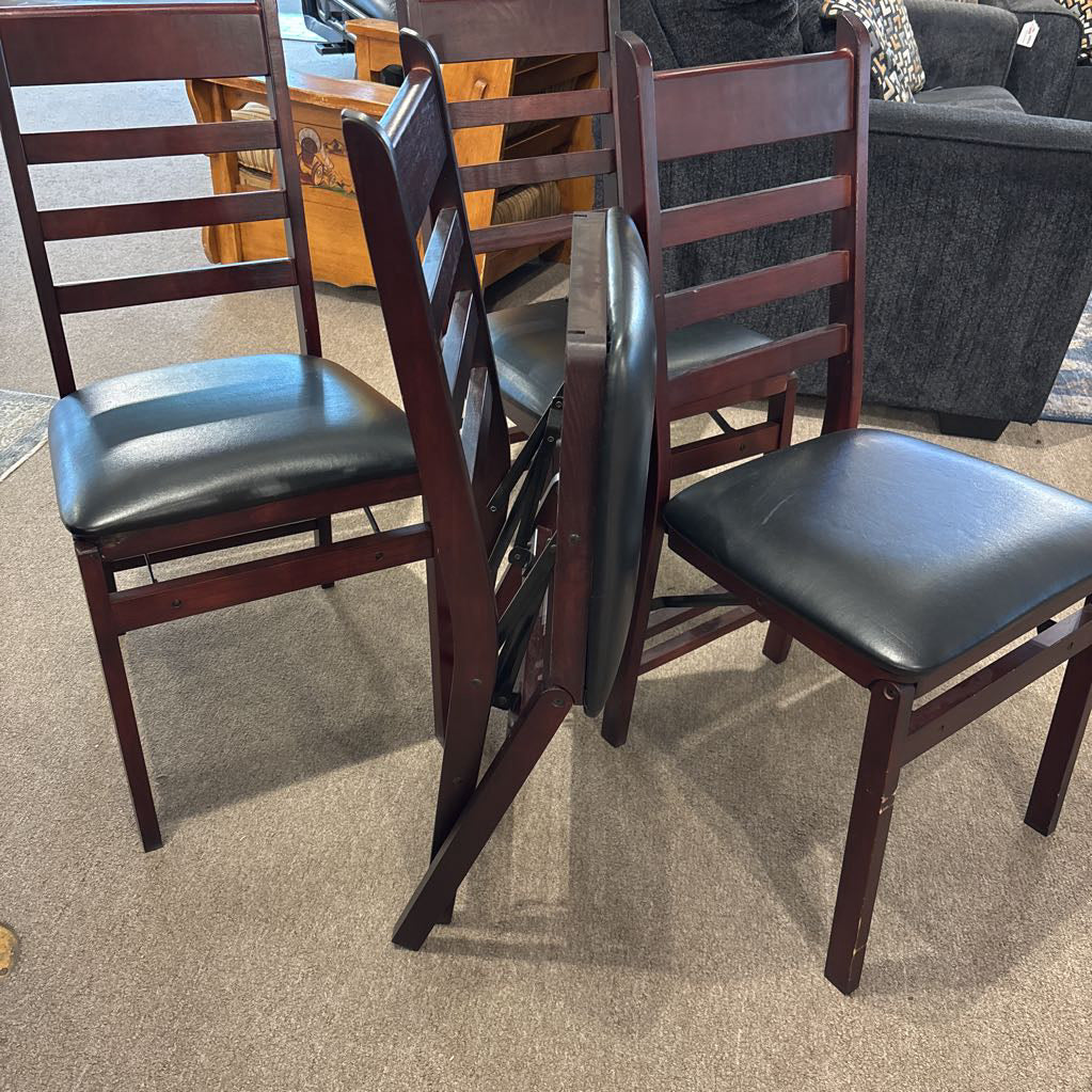 Set of 4 Folding Wood Dining Chair w/Leather Seat