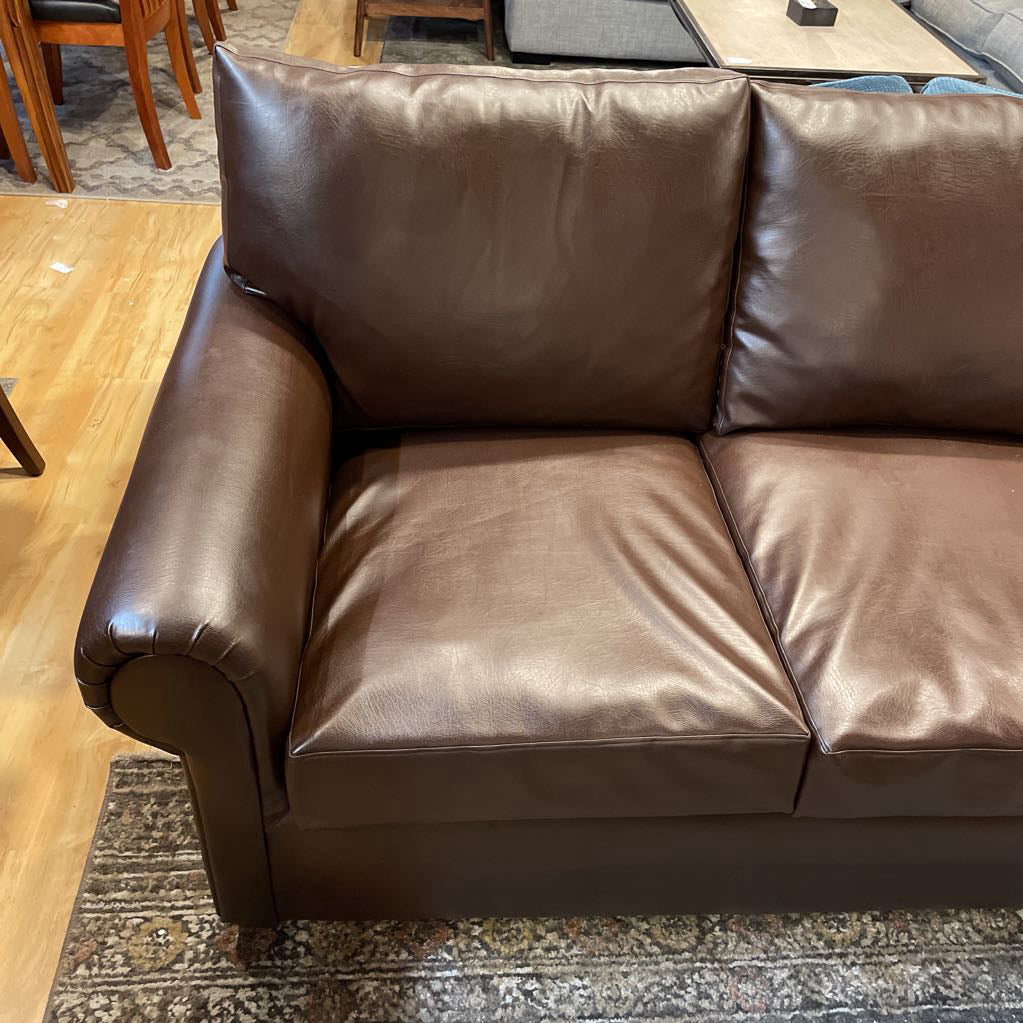Pottery Barn Chocolate Vegan Leather Rolled Arm Sofa U SOFAS
